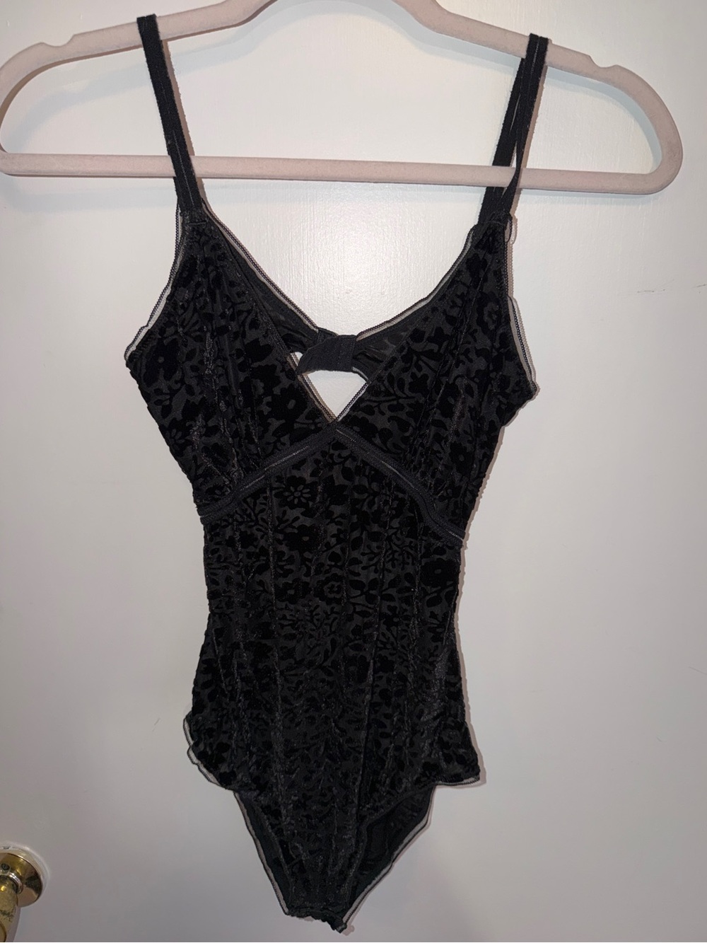 aerie Black Velvet Floral Textured Bodysuit - Bra Back & Bottom Snap Closure